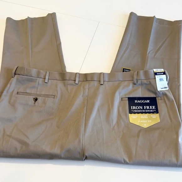 Haggar Big Men Iron Free Premium Comfort Stretch Khaki Dress Pants 50x29 - Picture 14 of 15